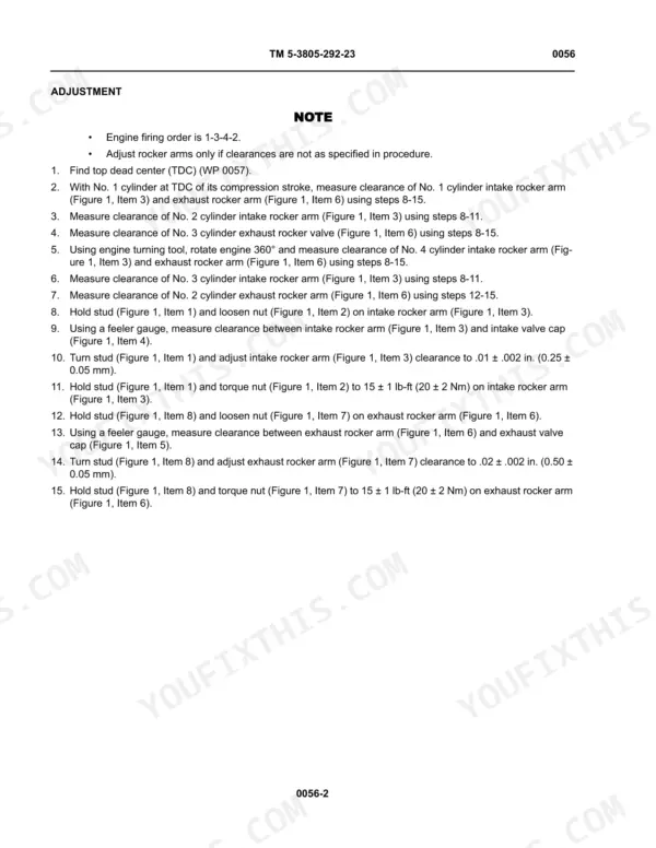 Case M400T, M400W Skid Steer Loader Technical Manual Rocker Arm Clearance Adjustment - Page 504
