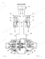 Case_MX80C_MX90C_MX100C_Tractor_Service_Manual_7-72626R0.pdf-brakes-742.webp Case MX80C, MX90C, MX100C tractor brake system cutaway diagram with numbered master cylinders, lines and brake pack components