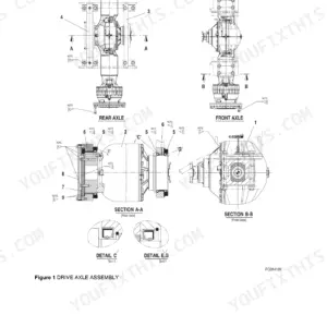 Doosan DL450 wheel loader Drive axle assembly (ZF MT-L 3105): rear and front axle sections with details