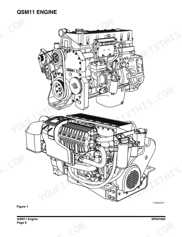 Doosan DL450 wheel loader Cummins QSM11 engine assembly views
