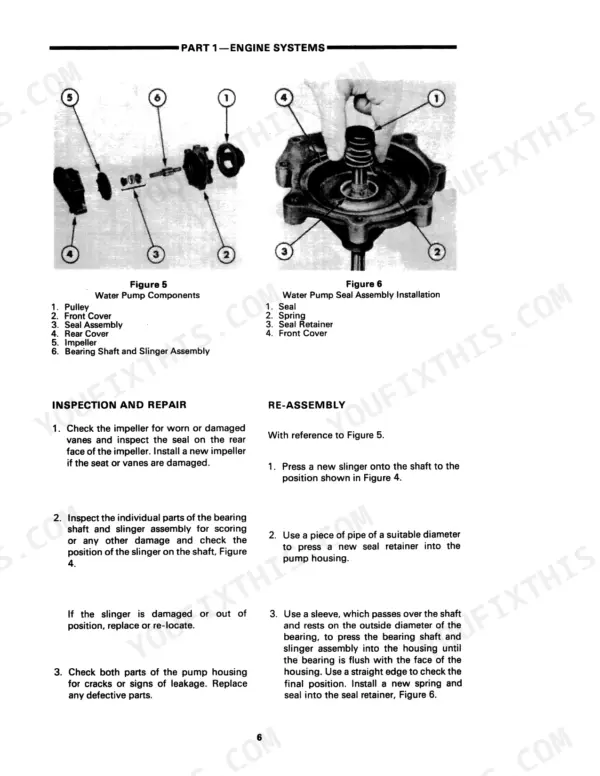 Ford 2600-7700 tractor water pump components and seal installation