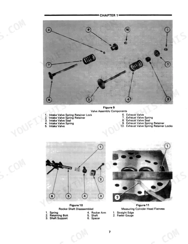 Ford 2600-7700 tractor valve assembly components and rocker shaft