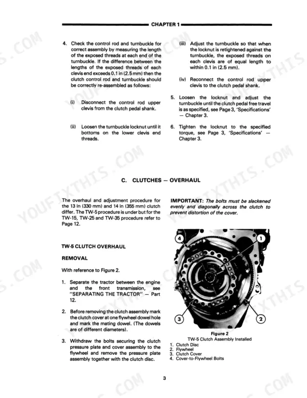 Ford TW and 8530 to 8830 clutch control rod and turnbuckle adjustment