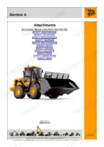 JCB 412S, 414S, 416S wheel loader section A attachments divider page listing all manual sections