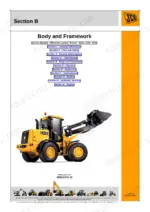 JCB 412S, 414S, 416S wheel loader section B body and framework divider page listing all manual sections