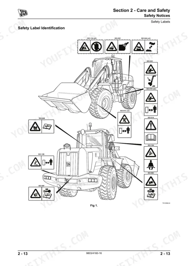 JCB 426, 435, 436, 446 wheel loader safety label identification