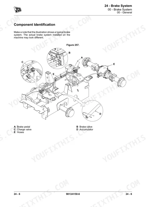 JCB 457 wheel loader brake system component identification diagram