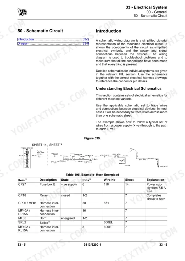 JCB 48Z-1 51R-1 schematic circuit introduction, how to read wiring schematics (section 33)