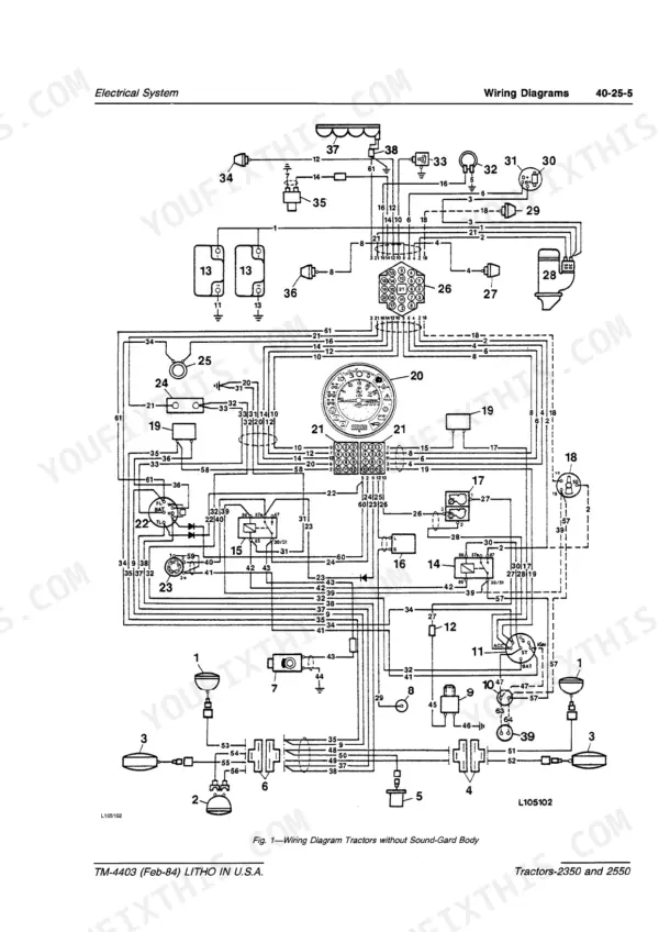 John Deere 2350 and 2550 wiring diagram for tractors without SOUND-GARD body