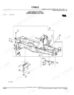 John_Deere_310G_310SG_315SG_Backhoe_Loader_Parts_Catalog_PC2755.pdf-frame-operator-station-and-sheet-metal-418.webp John Deere 310G, 310SG, 315SG backhoe loader exploded view of the main frame with mounting hardware and reference keys
