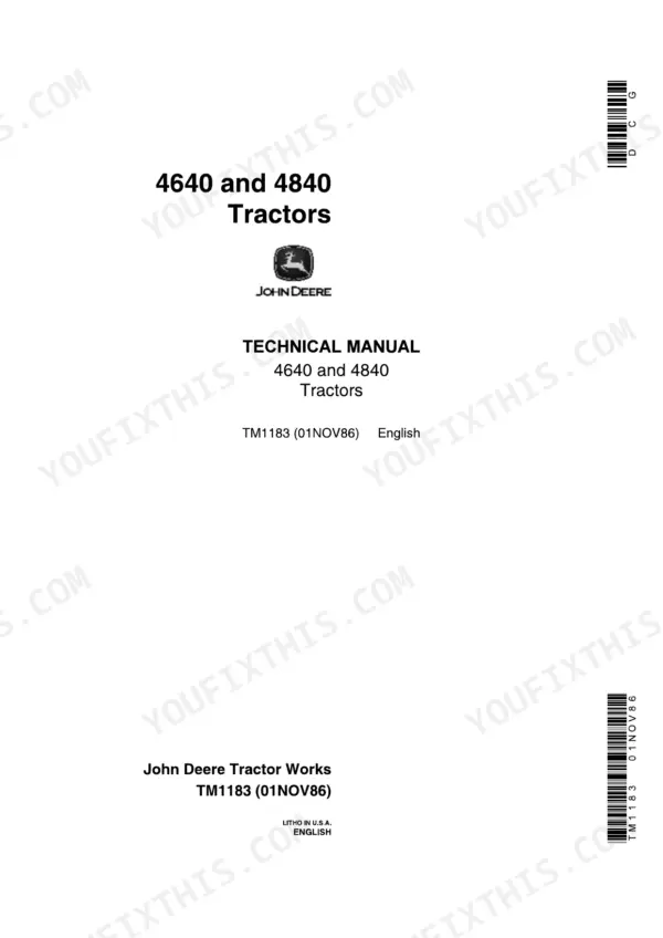 John_Deere_4640_4840_Tractor_Technical_Manual_TM1183.pdf-cover-and-contents-1-1.webp John Deere 4640 and 4840 tractor technical manual title page