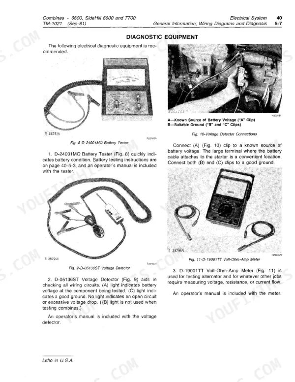 John Deere 6600 combine electrical diagnostic equipment, general information, wiring diagrams and diagnosis (Electrical System 40)