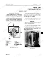 John Deere JD850 dozer hydraulic pump oil flow diagram with cartridge components and pump removal steps.