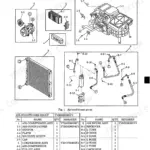 Kobelco SK115SR-1E, SK135SR-1E, SK135SRLC-1E, SK135SRL-1E hydraulic excavator air conditioner piping layout drawing with component callouts and parts list