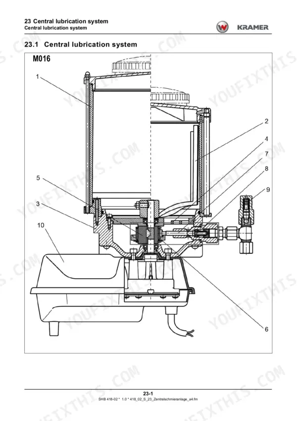 Kramer 2706, KT276 telehandler cutaway drawing of lubrication pump with numbered parts