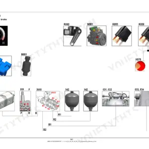 Kramer 4507 telehandler brake control overview with brake valve, charge valve and accumulators (Brakes chapter 6.1)