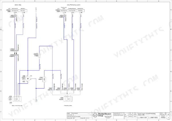 Kramer 4507 telehandler wiring diagram sheet, diesel engine starter relay and preheating relay circuit