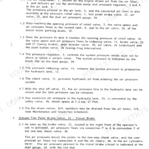 Liebherr A 900, A 902, A 912, A 922, A 942 hydraulic excavator air pressure system description and operating principle page, travel brake valve text