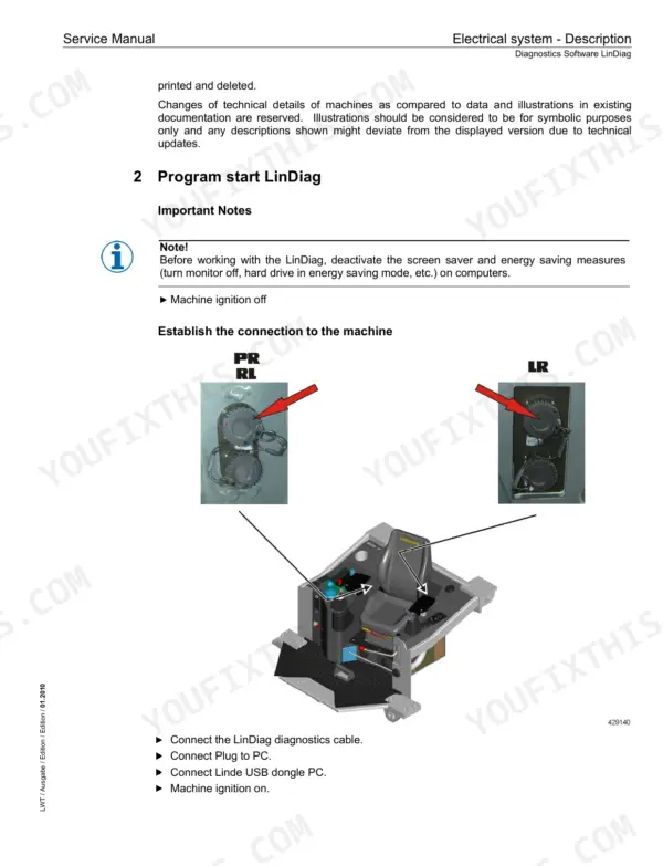 Liebherr PR724, PR734, PR744, PR754, PR764 Litronic crawler dozer LinDiag diagnostic software connection to the machine