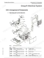 Liebherr_R900C_R904C_Litronic_Service_Manual.pdf-electrical-system-454.webp Liebherr R900C, R904C Litronic crawler excavator operator's station layout drawing with labelled switches and circuit boards, plus component legend table