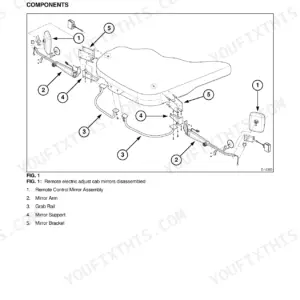 Massey Ferguson 9695, 9795 rotary combine remote electric adjust cab mirror components diagram