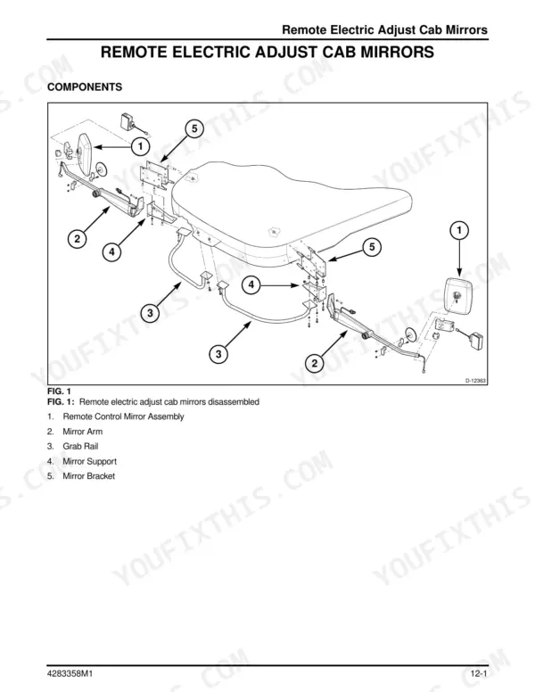 Massey_Ferguson_9695_9795_Workshop_Service_Manual_Rotary_Combine_4283358M1.pdf-cab-and-hvac-2415.webp Massey Ferguson 9695, 9795 rotary combine remote electric adjust cab mirror components diagram