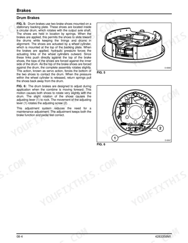 Massey Ferguson 9695, 9795 rotary combine drum brake assembly illustrations