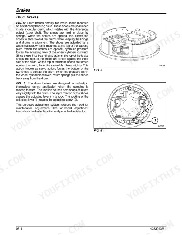 Massey Ferguson 9895 rotary combine drum brake assembly illustrations