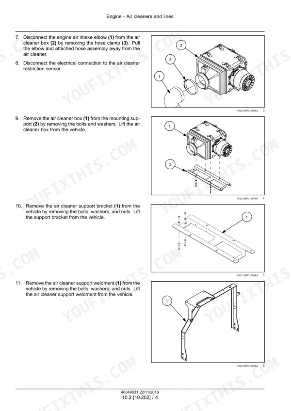 Miller Condor GC260 GC300 sprayer air cleaner removal steps 7-8 with photos (section 10.202)