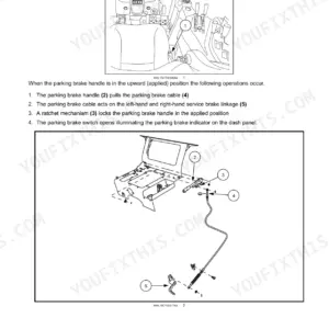 New Holland Boomer 45/50/55 compact tractor parking brake handle, cable and linkage exploded view