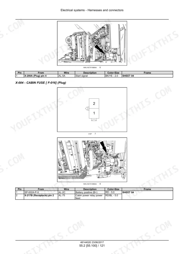 New Holland Boomer 45/50/55 compact tractor cab fuse connector pinout and harness location photos