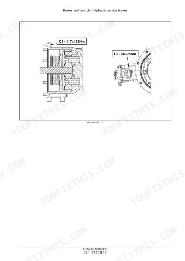 New_Holland_65_75_Power_Star_Tier_4B_Final_Service_Manual_Tractor_51505365.pdf-brakes-and-controls-812.webp New Holland PowerStar 65, PowerStar 75 tractor service brake cross-section with tightening torque callouts