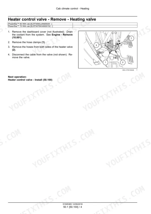 New Holland PowerStar 65, PowerStar 75 tractor heater control valve removal with hose clamp locations