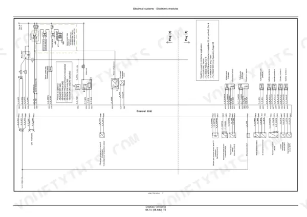 New Holland PowerStar 65, PowerStar 75 tractor engine control unit wiring schematic with sensors and connectors