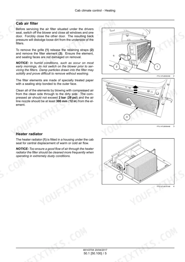 New Holland B80B backhoe loader cab air filter service