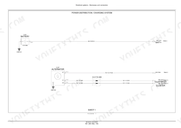 New Holland B80B backhoe loader electrical schematic sheet 01 power distribution and charging