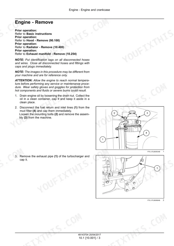 New Holland B80B backhoe loader engine removal procedure