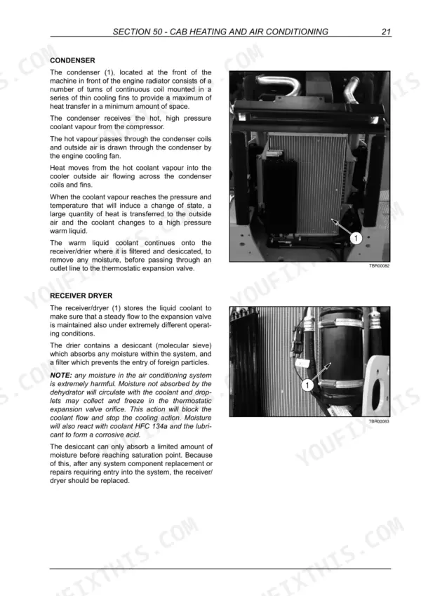 New Holland B95C, B110C loader backhoe air conditioning condenser and receiver-dryer installed