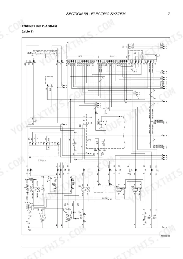 New Holland B95C, B110C loader backhoe engine line electrical wiring diagram table 1