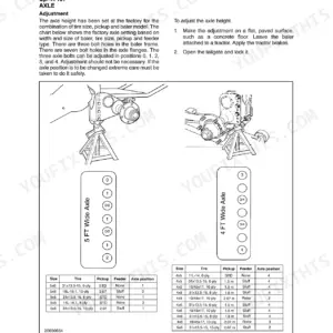 New Holland BR7060-BR7090 Series round baler axle height adjustment page with wide axle bolt position charts by bale size, tire and pickup