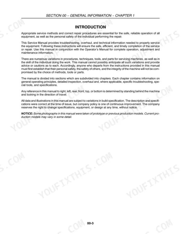 New Holland BR7060-BR7090 Series round baler service manual introduction explaining section and chapter layout