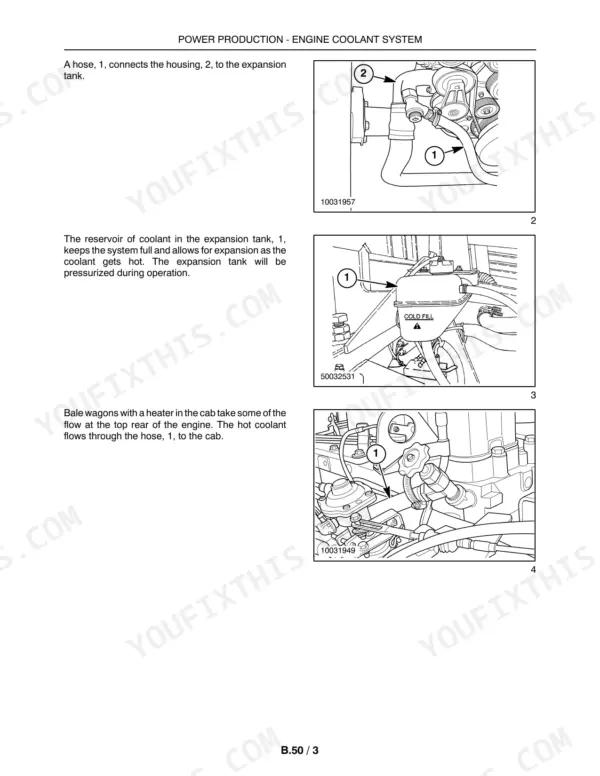 New Holland BW28, BW38 bale wagon engine coolant system hoses