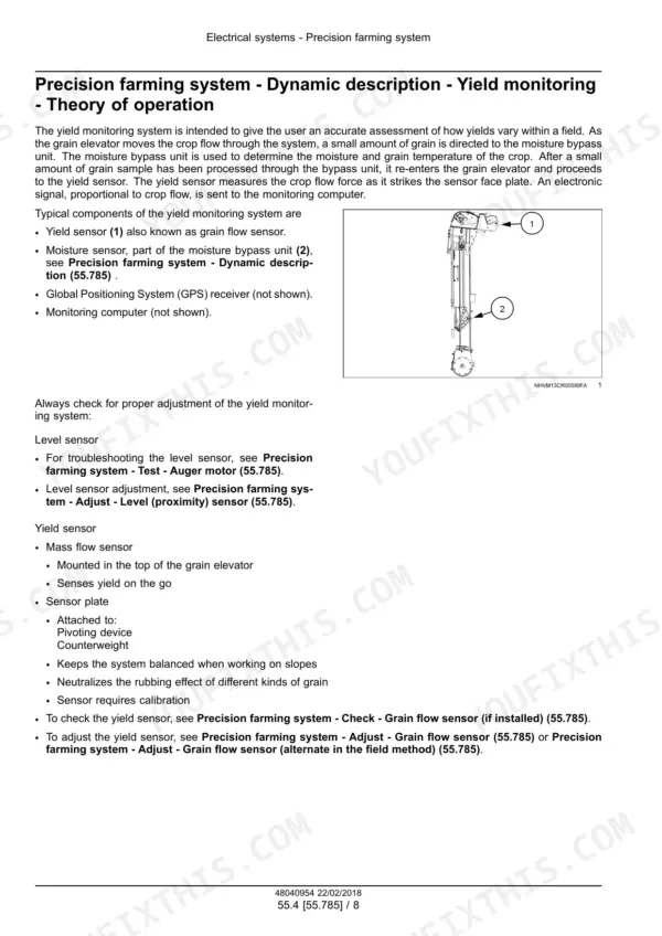 New_Holland_CR5.85_Service_Manual_Rotary_Combine_48040954.pdf-brake-precision-farming-and-rotor-sensors-949-1.webp New Holland CR5.85 combine yield monitoring theory of operation