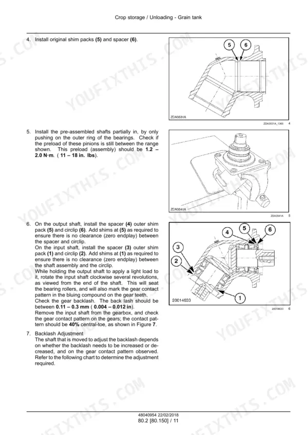New Holland CR5.85 combine grain tank unloading drive shaft installation