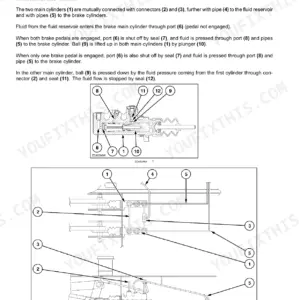 New Holland CR6080 combine brake master cylinder cross-section and brake line layout diagrams