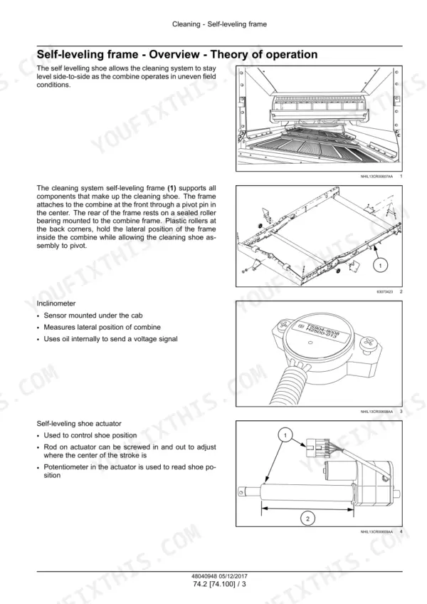 New Holland CR7.90, CR8.90 combine cleaning shoe frame inclinometer sensor and actuator photos