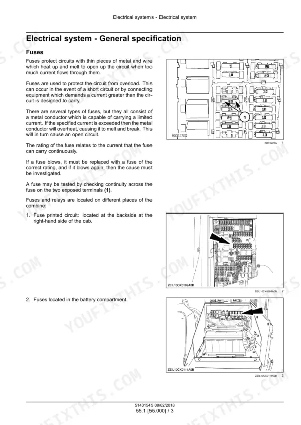 New Holland CX5.80, CX5.90, CX6.80, CX6.90 combine fuse and relay locations with fuse panel photos