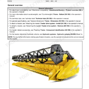 New Holland CX7.80-CX8.90 combine combine header attachment photo above an overview table of compatible models and notes