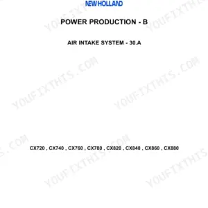New Holland CX720–CX880 combine Section title page for the air intake system with applicable model list
