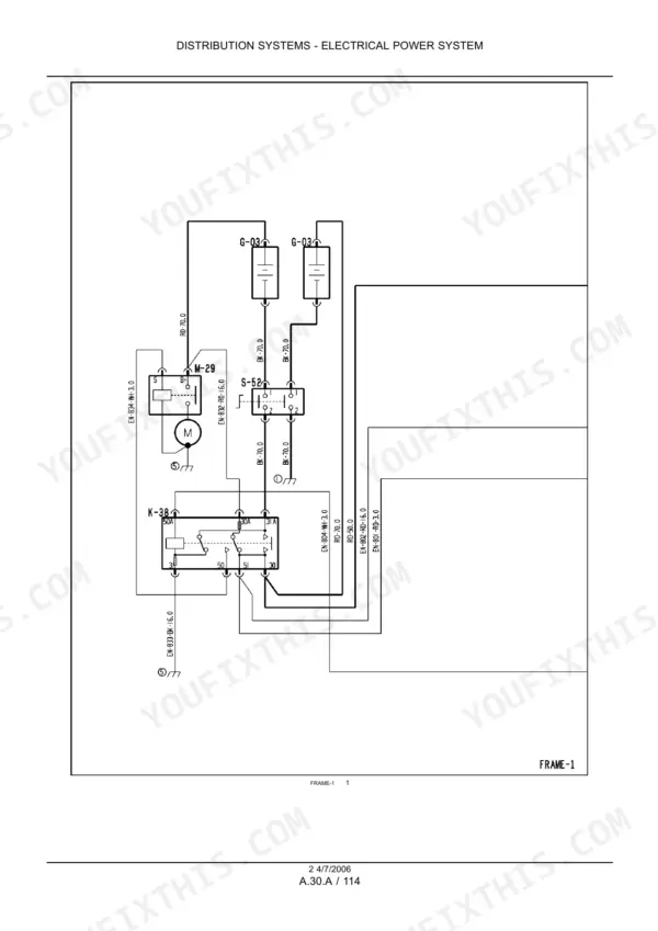 New Holland CX720–CX880 combine Electrical schematic frame with batteries, relay, starter motor and wiring